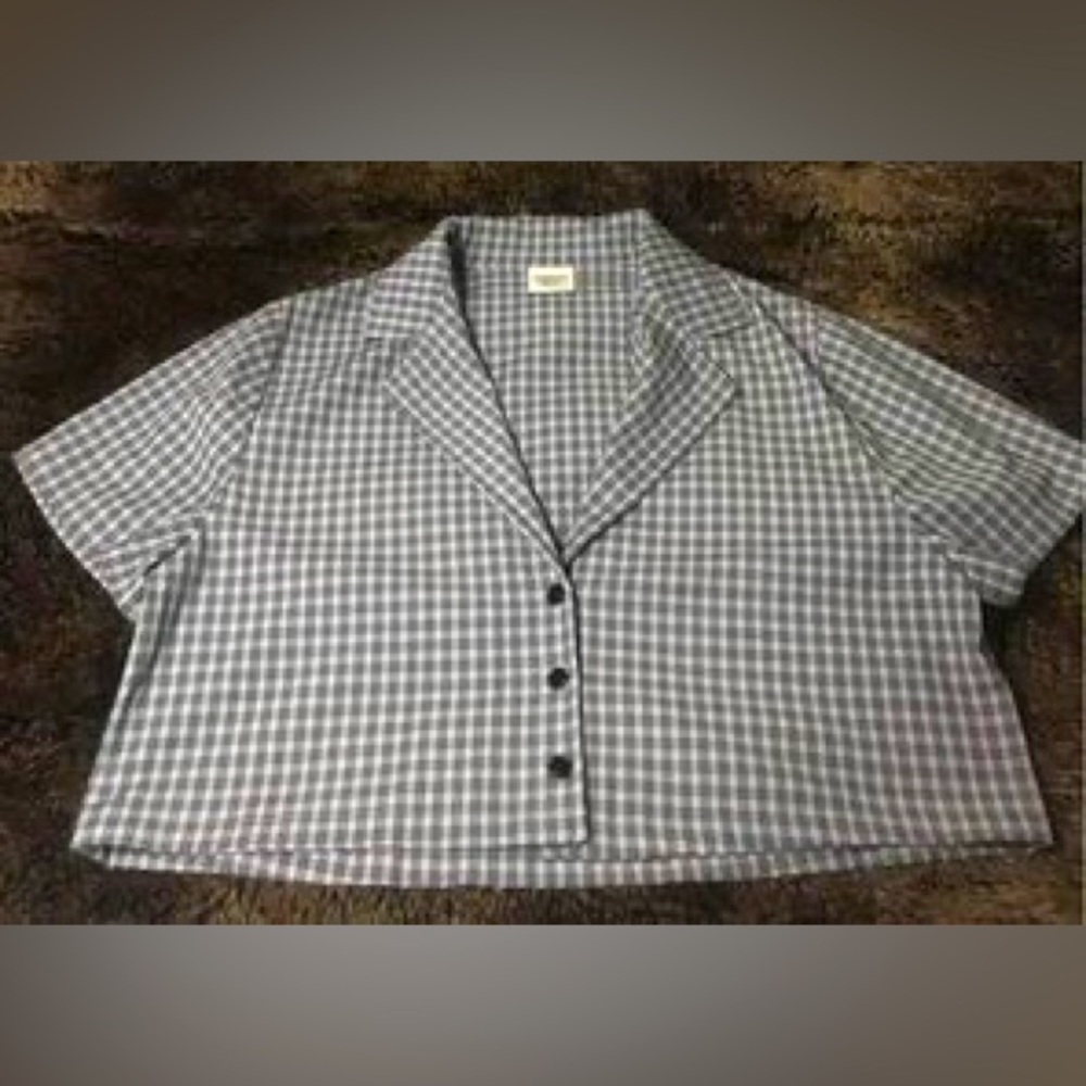 Sunday Best Button-up from Aritzia. Blue and Black Glencheck pattern. Size Large